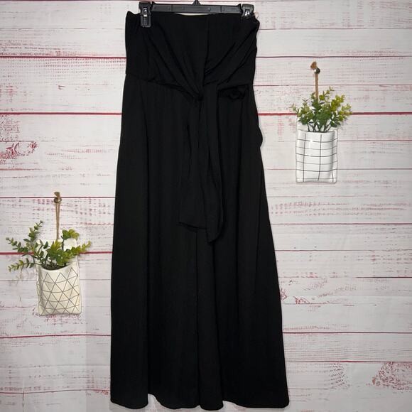 New Entro Strapless Black Cropped Wide Leg Jumpsuit Women's US Size Large - Picture 1 of 9
